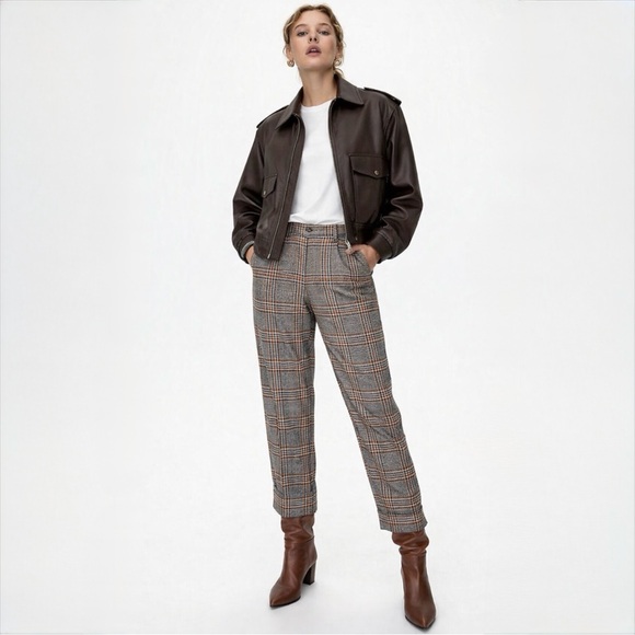 Wilfred Pants - Wilfred Davita Plaid Wool Pants High Rise Cuffed Cropped Brown Check Trouser 0